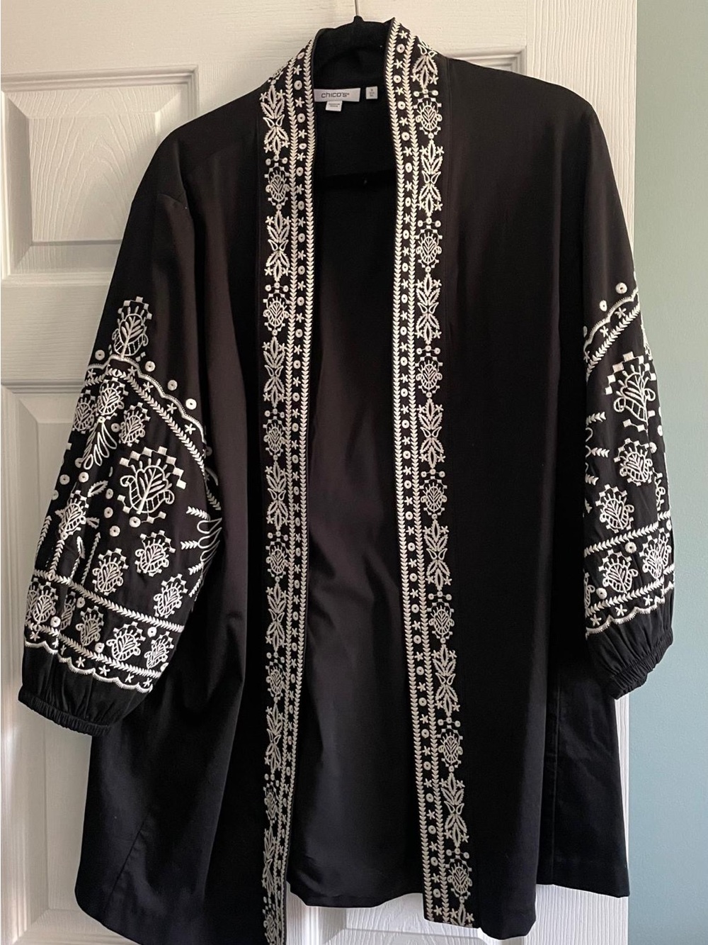 Chico's Black Jacket with White Trim Accents